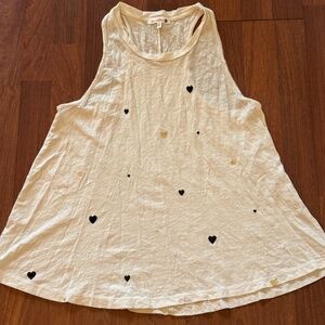Sundry Tank Top Womens Off White w/ Gold/ Black Hearts Racerback Soft-Sz.2
